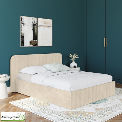Lit coffre 160x200 cm avec sommier - Velours beige - Valentina