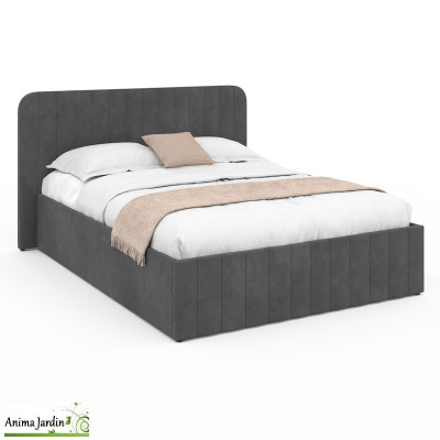 Lit coffre 140x190 cm avec sommier - Velours gris - Valentina