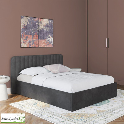 Lit coffre 140x190 cm avec sommier - Velours gris - Valentina