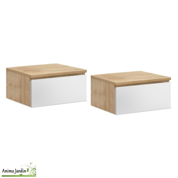Lot de 2 tables de chevets suspendu bois et blanc - Tom