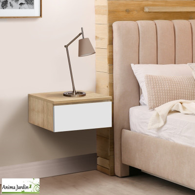 Lot de 2 tables de chevets suspendu bois et blanc - Tom