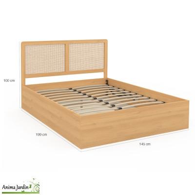 Lit coffre 140x190 cm avec sommier - Cannage - Eve