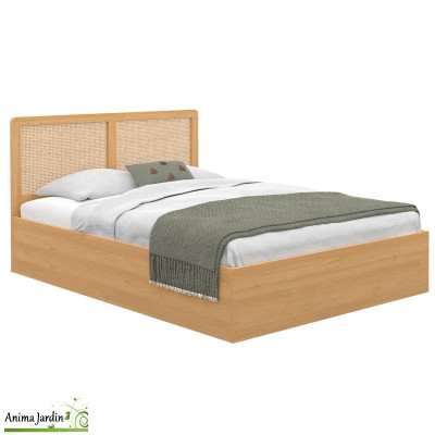 Lit coffre 140x190 cm avec sommier - Cannage - Eve