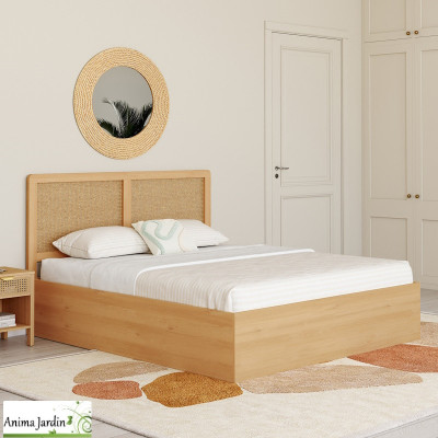 Lit coffre 140x190 cm avec sommier - Cannage - Eve