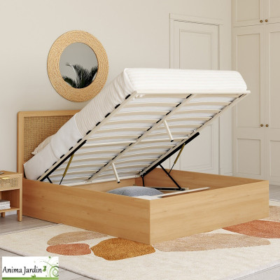 Lit coffre 140x190 cm avec sommier - Cannage - Eve