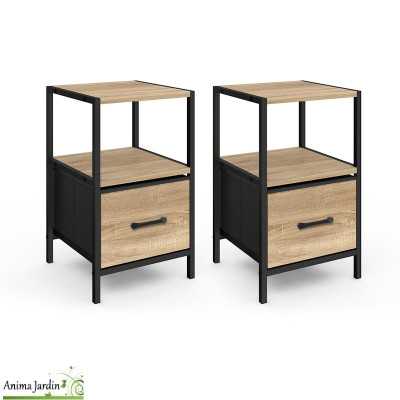 Lot de 2 tables de chevets bois et noir - Iris