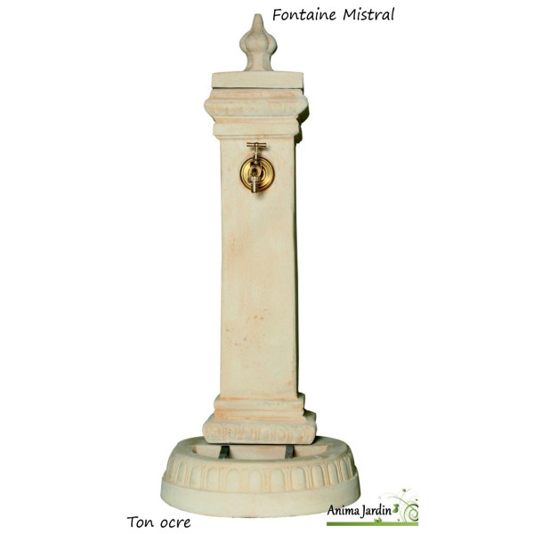 Fontaine Mistral, borne, en pierre reconstituée 108cm, ton ocre, achat/vente