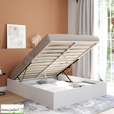 Lit coffre 160x200 cm avec sommier - Bois blanc - Malta