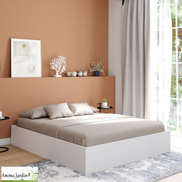 Lit coffre 160x200 cm avec sommier - Bois blanc - Malta