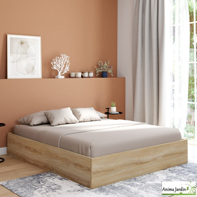 Lit coffre 140x190 cm avec sommier - Bois - Malta
