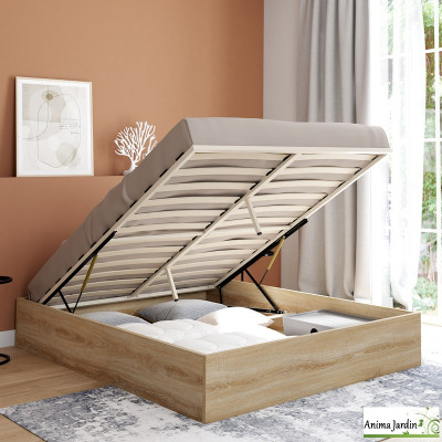 Lit coffre 160x200 cm avec sommier - Bois - Malta