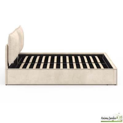 Lit coffre 140x190 cm avec sommier - Velours beige - Lilou