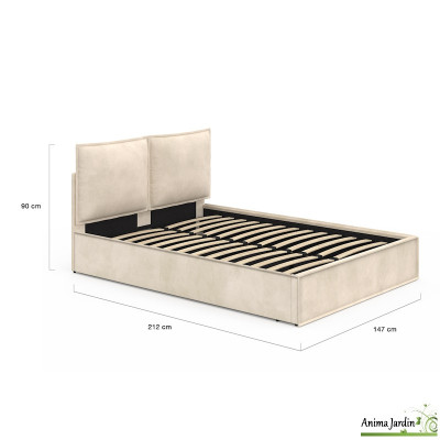 Lit coffre 140x190 cm avec sommier - Velours beige - Lilou