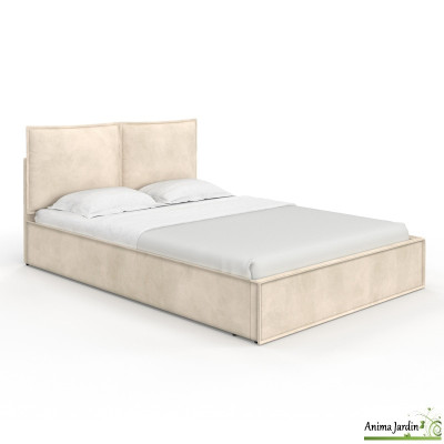 Lit coffre 140x190 cm avec sommier - Velours beige - Lilou