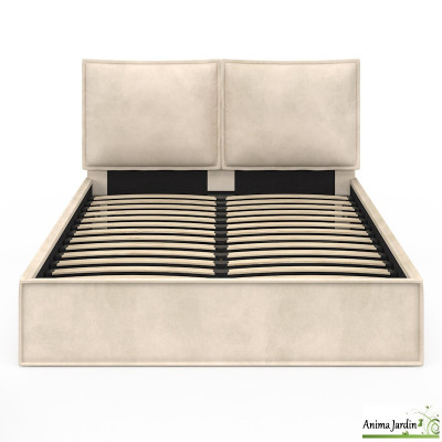 Lit coffre 140x190 cm avec sommier - Velours beige - Lilou