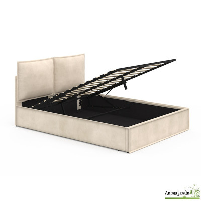 Lit coffre 160x200 cm avec sommier - Velours beige - Lilou