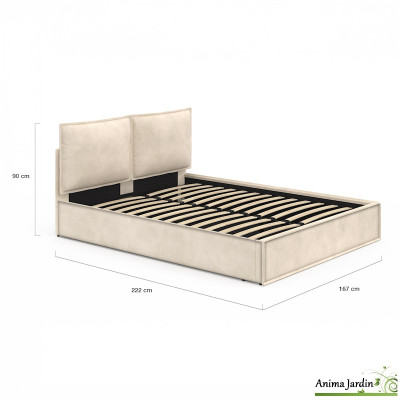 Lit coffre 160x200 cm avec sommier - Velours beige - Lilou