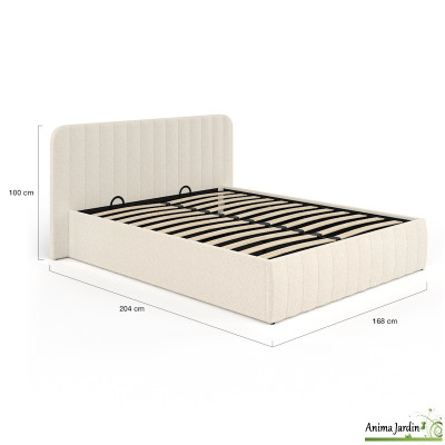 Lit coffre 140x190 cm avec sommier - Bouclette blanc - Valentina
