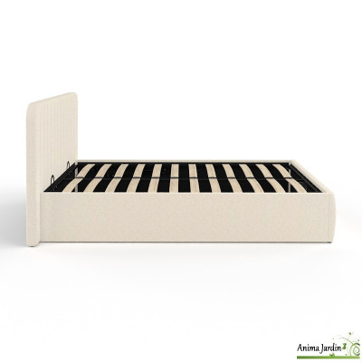 Lit coffre 140x190 cm avec sommier - Bouclette blanc - Valentina