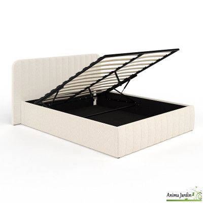 Lit coffre 140x190 cm avec sommier - Bouclette blanc - Valentina