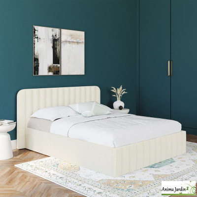 Lit coffre 140x190 cm avec sommier - Bouclette blanc - Valentina