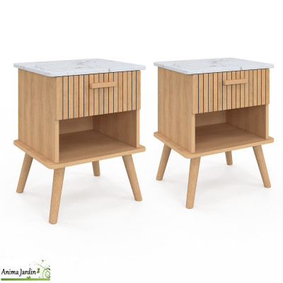 Lot de 2 tables de chevets bois et marbre - Marceau