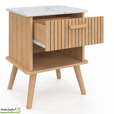 Lot de 2 tables de chevets bois et marbre - Marceau