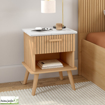 Lot de 2 tables de chevets bois et marbre - Marceau