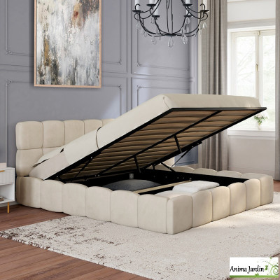 Lit coffre 160x200 cm avec sommier - Velours - Bubble