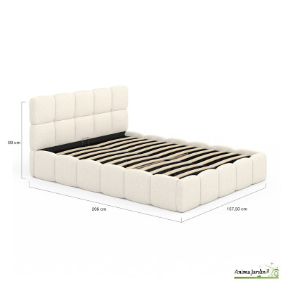 Lit coffre 140x190 cm avec sommier - Bouclette blanche - Bubble