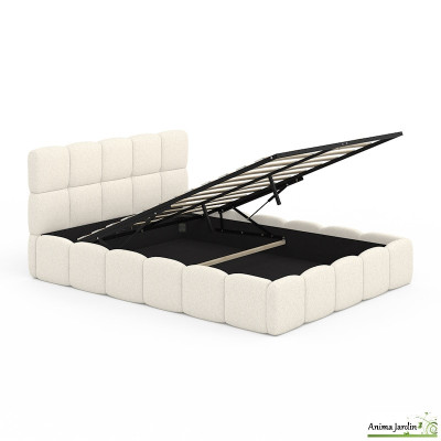 Lit coffre 140x190 cm avec sommier - Bouclette blanche - Bubble