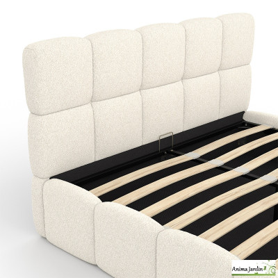 Lit coffre 140x190 cm avec sommier - Bouclette blanche - Bubble