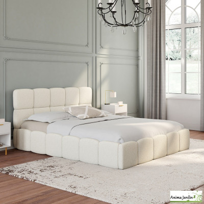 Lit coffre 140x190 cm avec sommier - Bouclette blanche - Bubble
