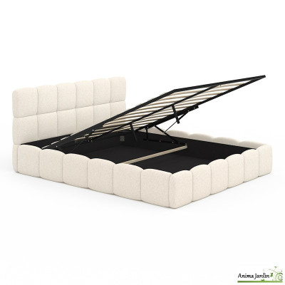 Lit coffre 160x200 cm avec sommier - Bouclette blanche - Bubble