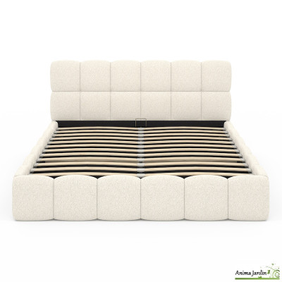 Lit coffre 160x200 cm avec sommier - Bouclette blanche - Bubble