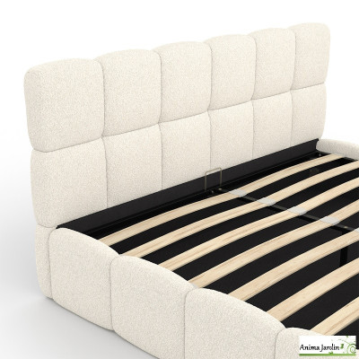 Lit coffre 160x200 cm avec sommier - Bouclette blanche - Bubble