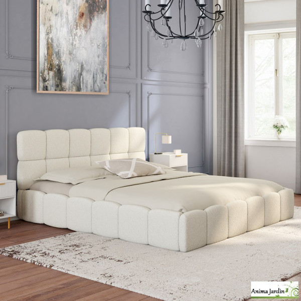 Lit coffre 160x200 cm avec sommier - Bouclette blanche - Bubble