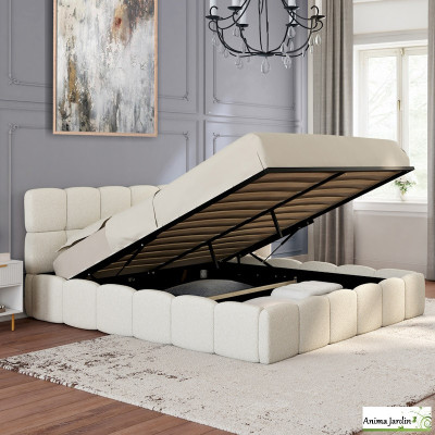 Lit coffre 160x200 cm avec sommier - Bouclette blanche - Bubble