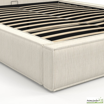 Lit coffre 140x190 cm avec sommier - Velours côtelé beige- Joyce