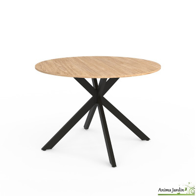 Table à manger ronde extensible 110-115 cm - Bois et métal - Soline