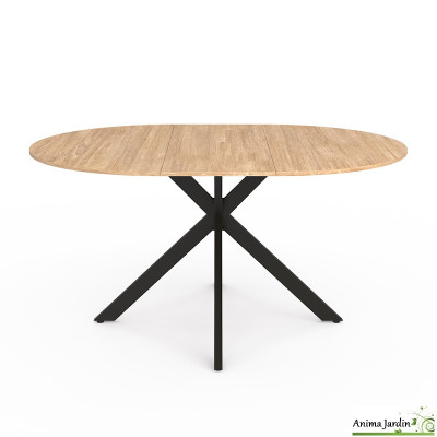 Table à manger ronde extensible 110-115 cm - Bois et métal - Soline
