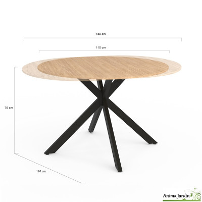 Table à manger ronde extensible 110-115 cm - Bois et métal - Soline