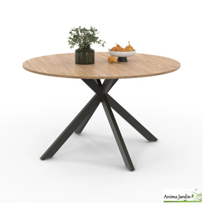 Table à manger ronde extensible 110-115 cm - Bois et métal - Soline