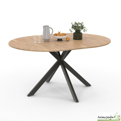 Table à manger ronde extensible 110-115 cm - Bois et métal - Soline