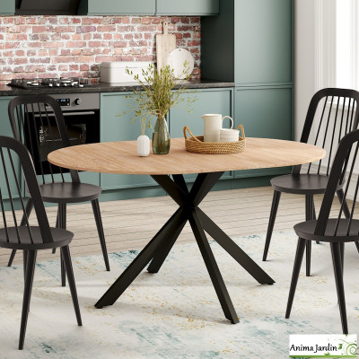 Table à manger ronde extensible 110-115 cm - Bois et métal - Soline