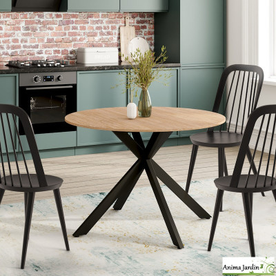 Table à manger ronde extensible 110-115 cm - Bois et métal - Soline