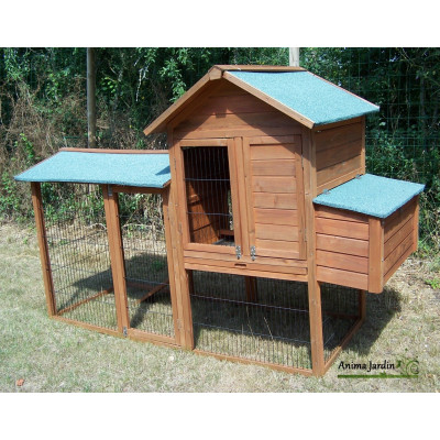 Poulailler 5-8 poules, volière, pondoir, bois teinté, pas cher, achat/vente