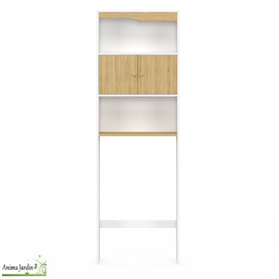 Meuble spécial dessus de WC avec placard blanc et bois - Aulan