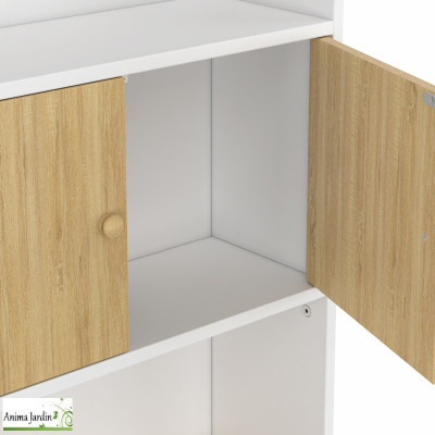 Meuble spécial dessus de WC avec placard blanc et bois - Aulan