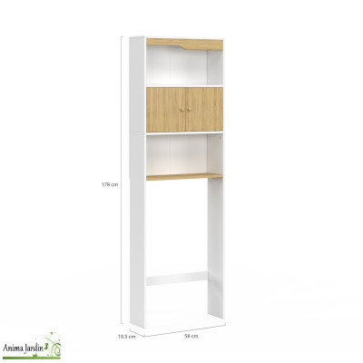 Meuble spécial dessus de WC avec placard blanc et bois - Aulan